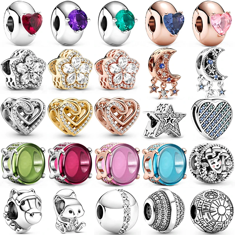 

925 Sterling Silver Rose Gold Moon Star Flower Heart Fox Beads Fit Original Pandora Dangle Charm Bracelet Women DIY Jewelry