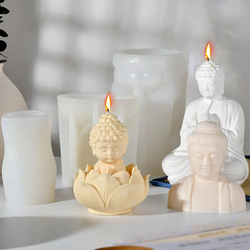 3D Tathagata Buddha Candle Making Set Chinese Patron Saint Statue Candle  Resin Plaster Silicone Mold Desk Plaster Ornament Decor