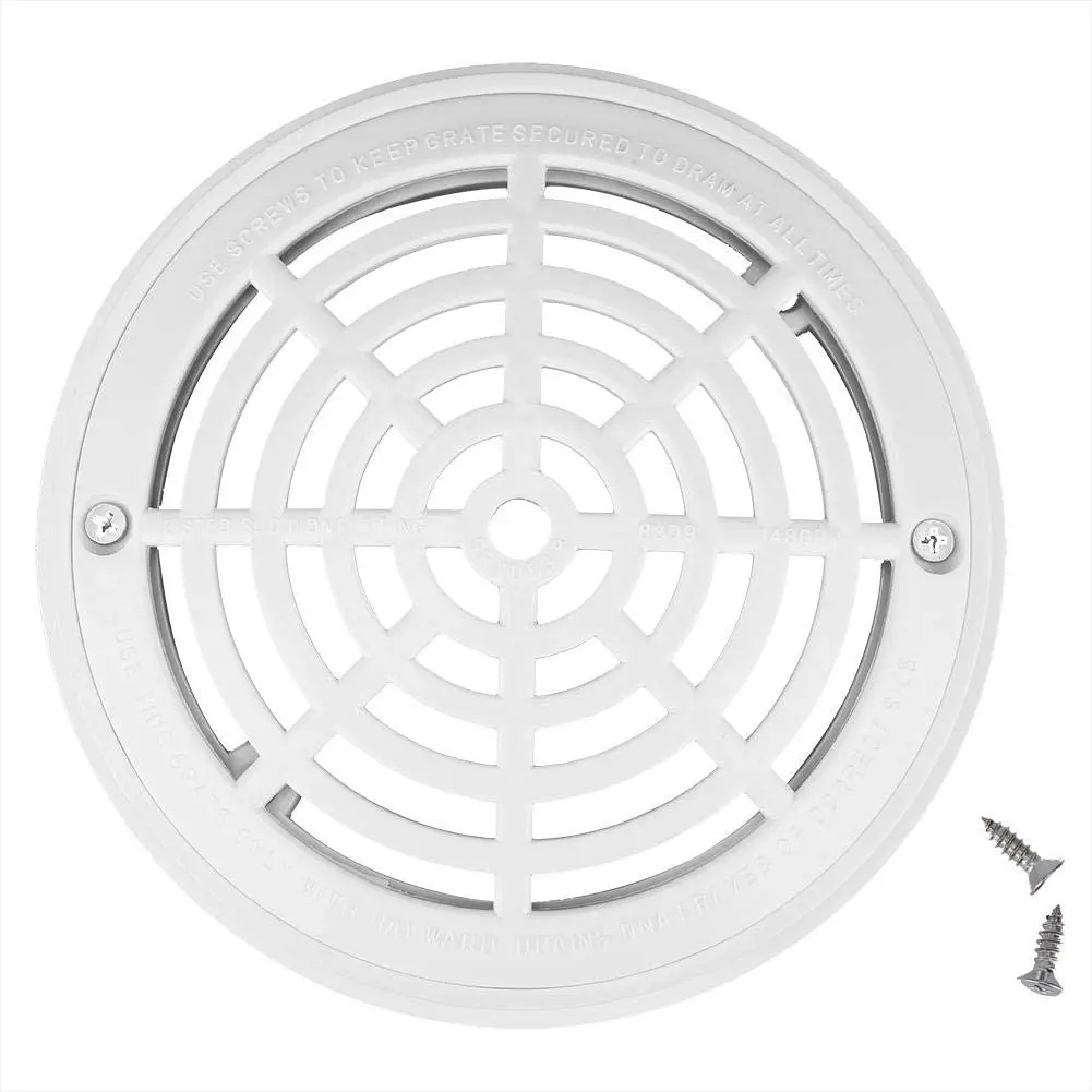 

8Inch Pool Main Drain Cover the Top Grate Bottom Mounting Plates White Replacement Pool Drain Cover Pool Outlet Cover