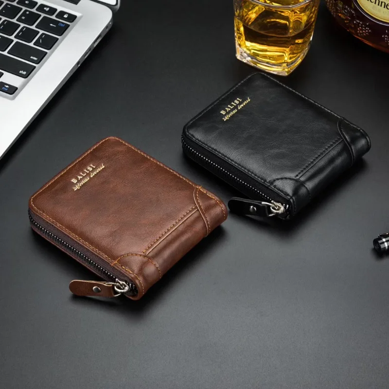 Leather Men Wallets Vintage Short Cross Male Purse Free Shipping