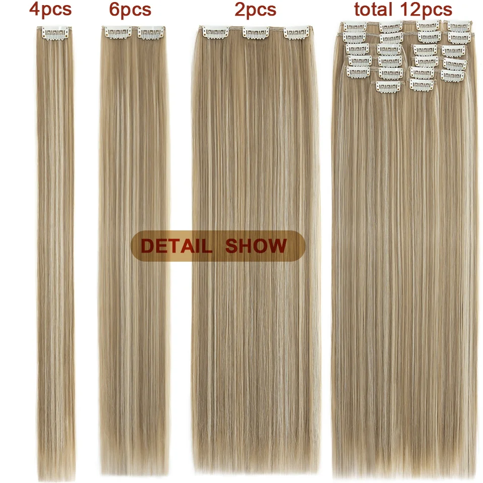 BENEHAIR Straight Clip in Hair Extensions 180g 22" 12PCS for Women Full Head Heat Resistant Synthetic Hairpiece