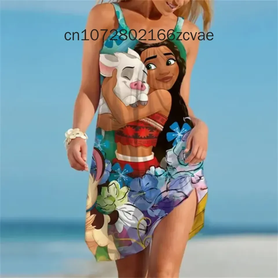 

Women Moana princess Dress Summer Disney Sleeveless Button 2024 Midi Dress Female Sexy 3D Print Dresses