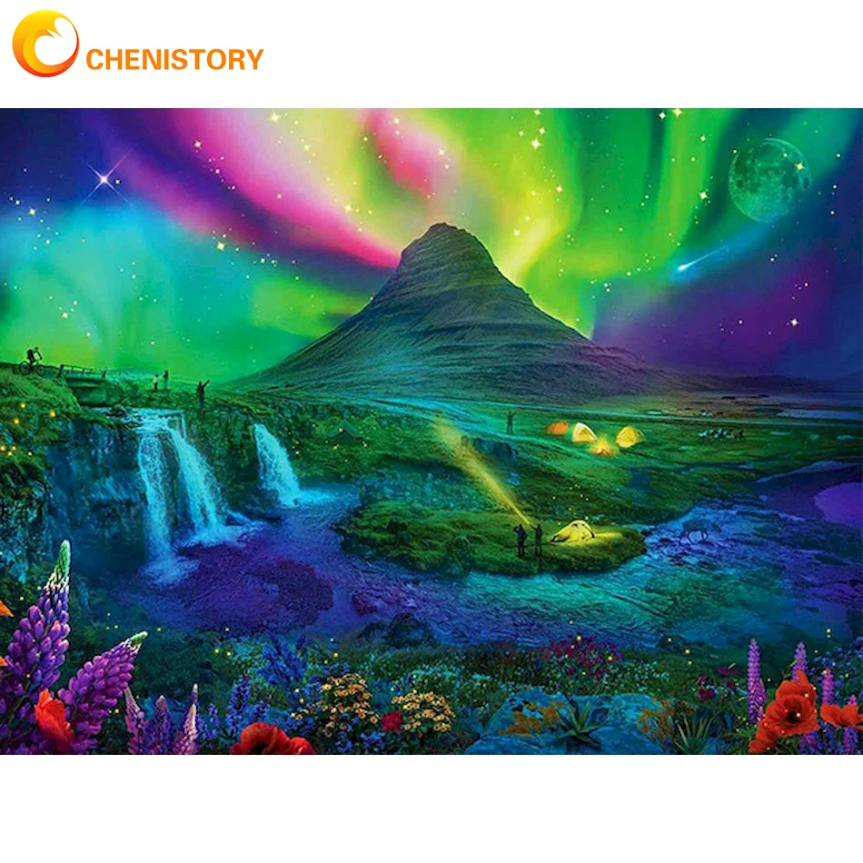 

CHENISTORY Full Round Diamond Painting Aurora Landscape 5D DIY Diamond Embroidery Cross Stitch Kit Handmade Gift Home Decor New