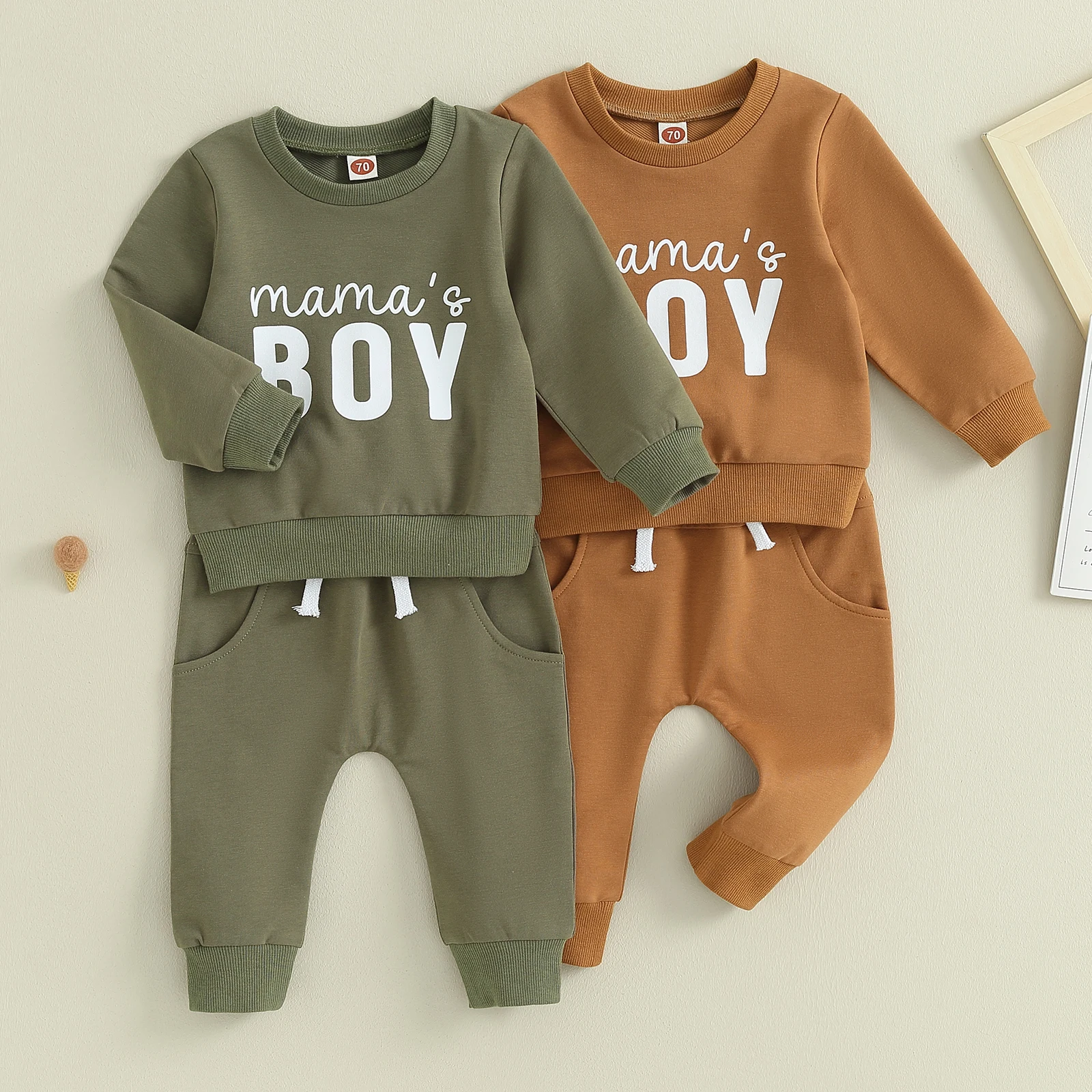 Fall Casual Baby Boys Outfits Newborn Letter Print Long Sleeve Sweatshirt Tops Drawstring Pants Set Infant Soft Suits