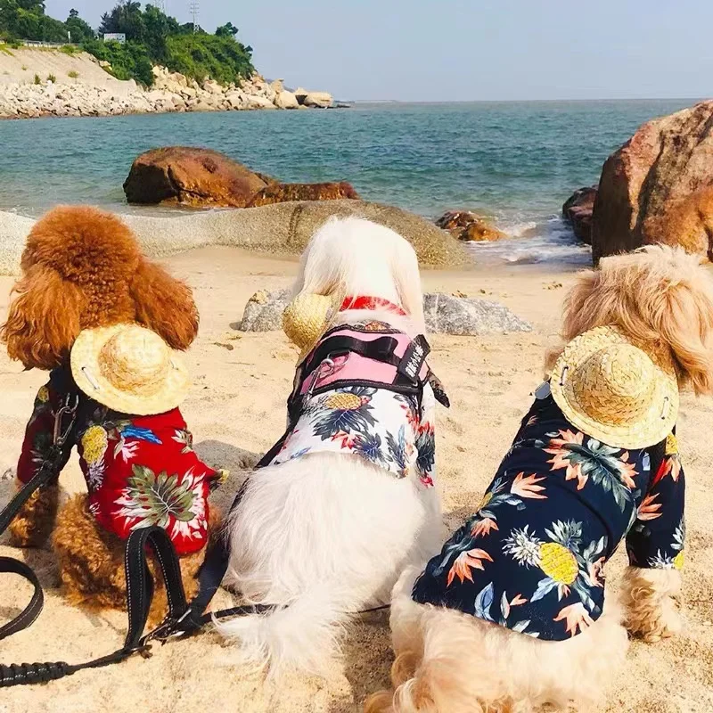 Pet Beach Pineapple Shirts Hawaiian Style Dog Clothes For Dog Cat Spring Summer Thin Breathable Puppy T-Shirt