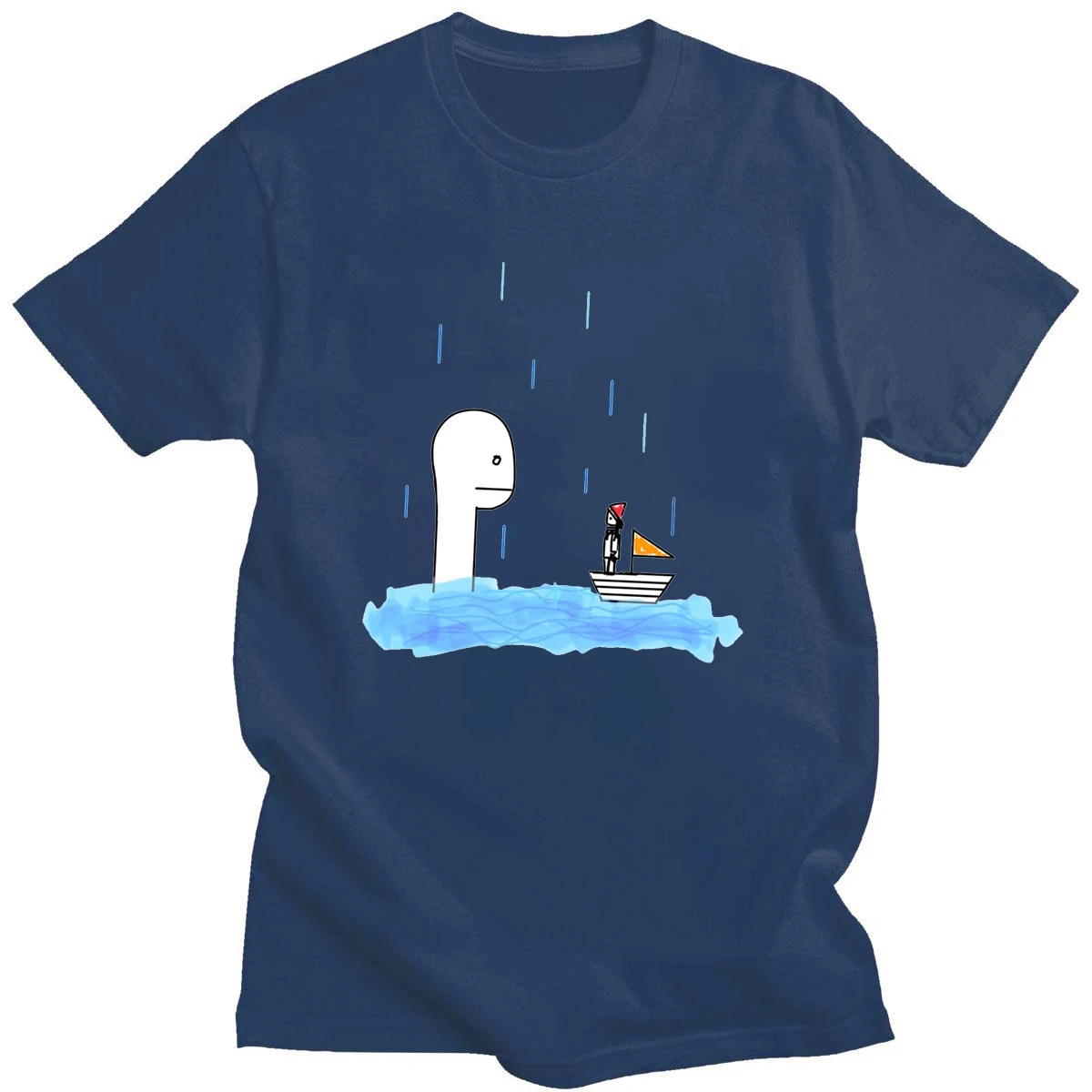 gym t shirt Cartoon Rainy Boat Print Cotton New T-Shirt Daily Simple And Funny Elements Summer Short-Sleeved 14-Color Fashion Round Neck Top white t shirt for men T-Shirts