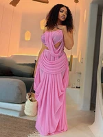 Ensemble élégant 2 pièces froncé Kliou pour femme : hauts camisoles à col bas et dos nu + jupes longues à taille élastique – Tenues de soirée pour bal de minuit 4
