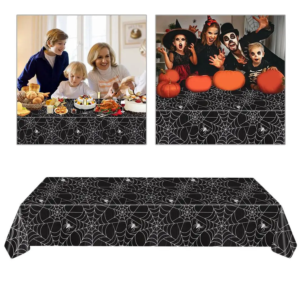

Скатерть Q5d4 для Хэллоуина, одноразовая черная пластиковая скатерть, прямоугольная настольная, с десертом, 54x108