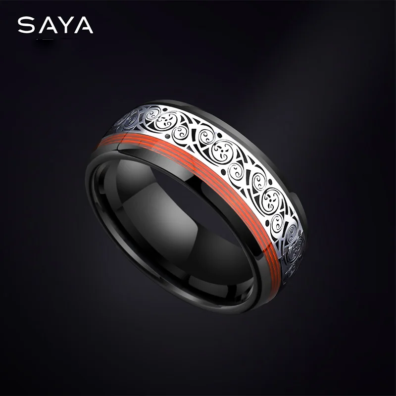 Men Rings, Personality Tungsten 8mm Width Good Luck Ring, Women Fashion Jewelry, Customized