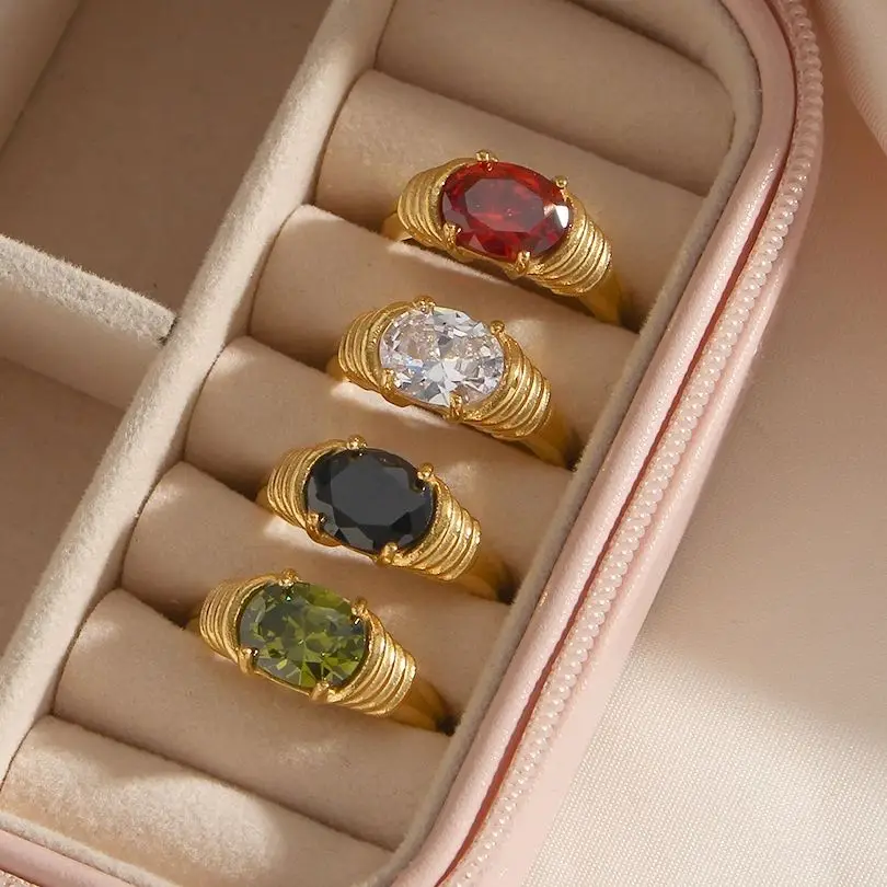Oval Cutt 3A Zircon Stone Ring Stainless Steel 18K Gold Plated for Women fashion rings zircon rings fashion ring