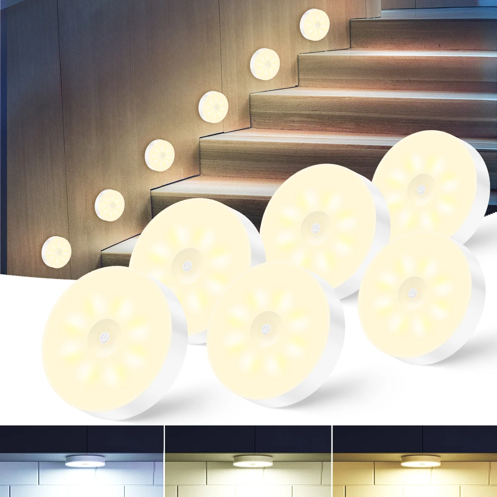 LED Closet Light, Rechargeable Puck Light with 3 Color Temps, Dimmable Night Lamp for Kitchen, Bedroom, Stair, Hallway & Shelves
