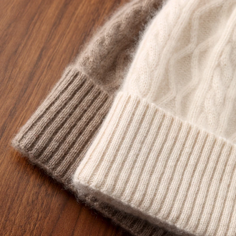 100%Pure Wool Women's Winter Hat Warm Soft Woollen Caps Knitted Bonnet y2k Rhombus Beanies For Lady Skullies Cap Turbans 5