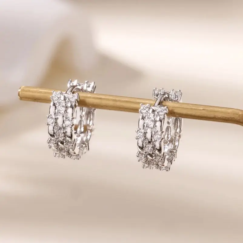 Zirconia Hoop Earrings Women Gold Color Geometric Piercing Fashion Jewelry Gift