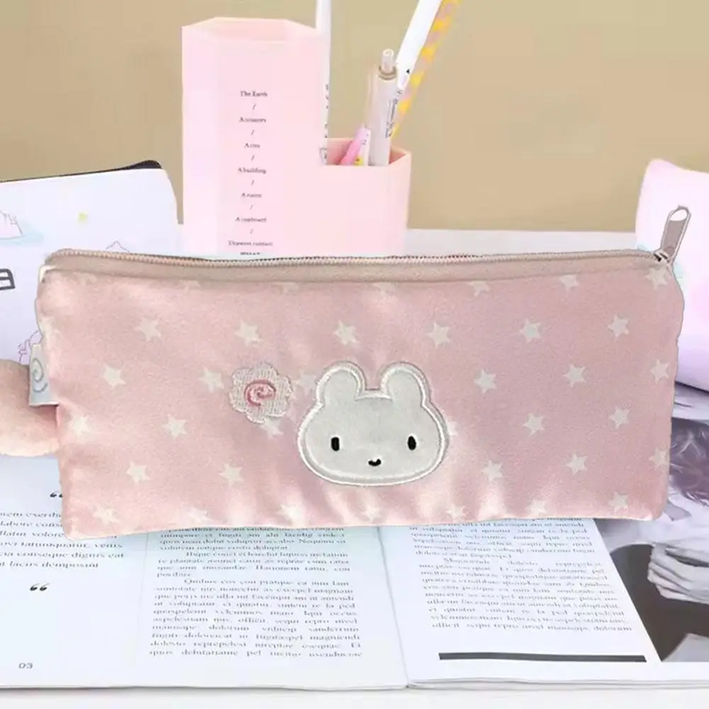 1/2pc 경량 핑크 펜 가방 스타 토끼 패턴 대용량 연필 케이스 지퍼 디자인 문구 보관 가방 학생 선물