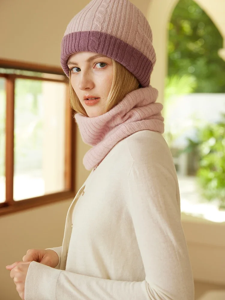 Beanie Womens Neck Snood Women 100% Cashmere Tube Scarf Cable Knit