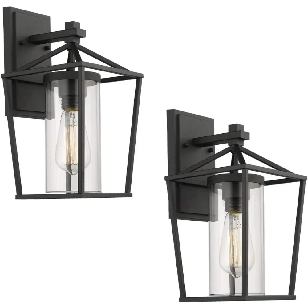 Outdoor Porch Light 2 Pack, Wall Mount Light Fixtures, Black Finish with Clear Glass, Outdoor Porch Light walk in shower wall silver 115x195 cm clear esg glass