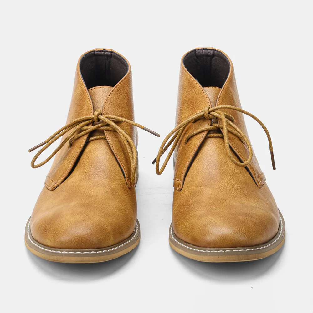 Men's Classical Retro Leather Chukka / Turf Boots Men Fashion Ankle Boot Mens Lace-up Short Desert Boots High-Top Shoes