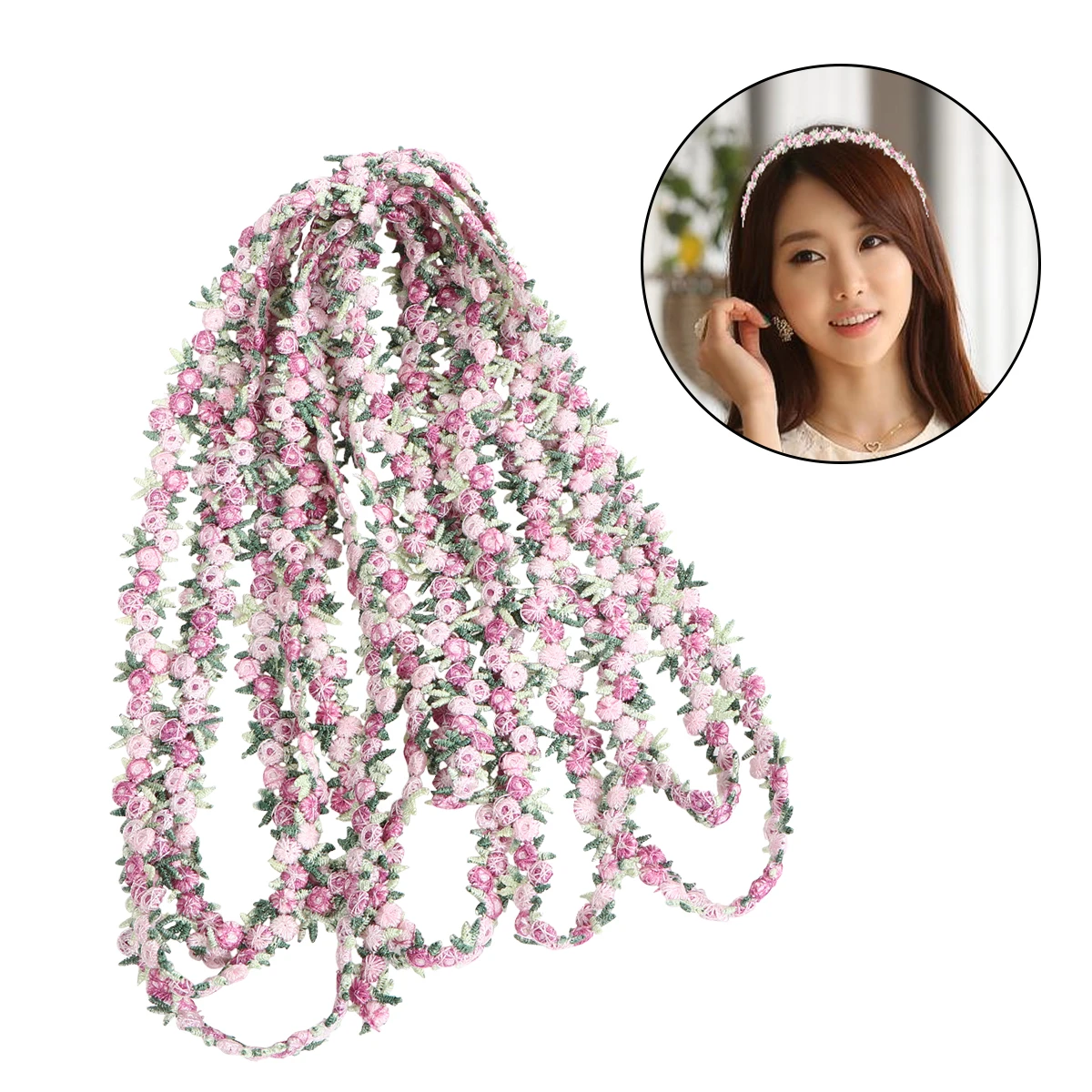 Hair Ties for Women's Hair Decor Rose Flower Sewing Floral Ties for Women's Hairative Flowers Wedding Embroidered Lace Hair Accessories