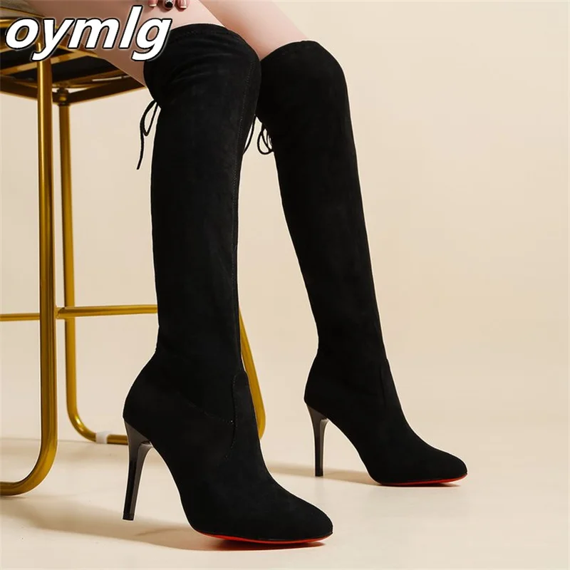 High boots, black knee high boots, women's thin heeled pointed high heels, 2023 autumn and winter new style