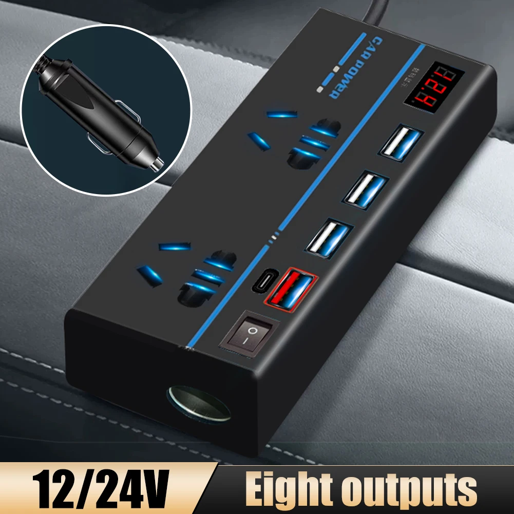 

200W Car Power Inverter DC 12V/24V to AC 110V/220V Power Conversion Adapter TypeC USB Fast Charger Port LCD Display