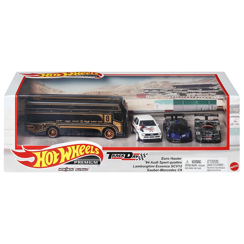 Hot Wheels Premium Garage Set Lamborghini Essenza Scv12/ Sauber-Mercedes C9/84 Audi Sport Quattro 1:64 Die-Cast Vehicles Gmh39
