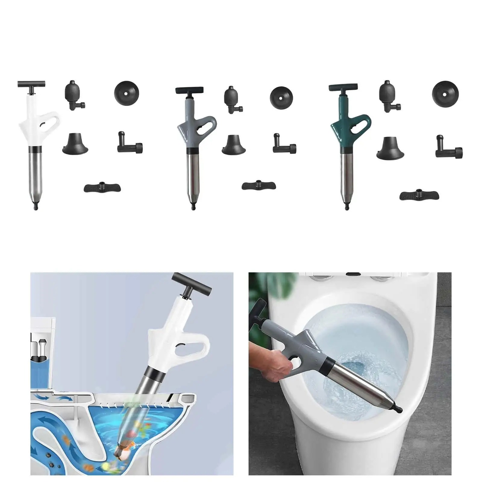 Pompa A Stantuffo A Pressione D'Aria Per Wc Con 4 Pistoni Per Lavello A Testa Di Attacco Per Lavelli Fogna Cucina Bloccata Tubo Wc Intasato