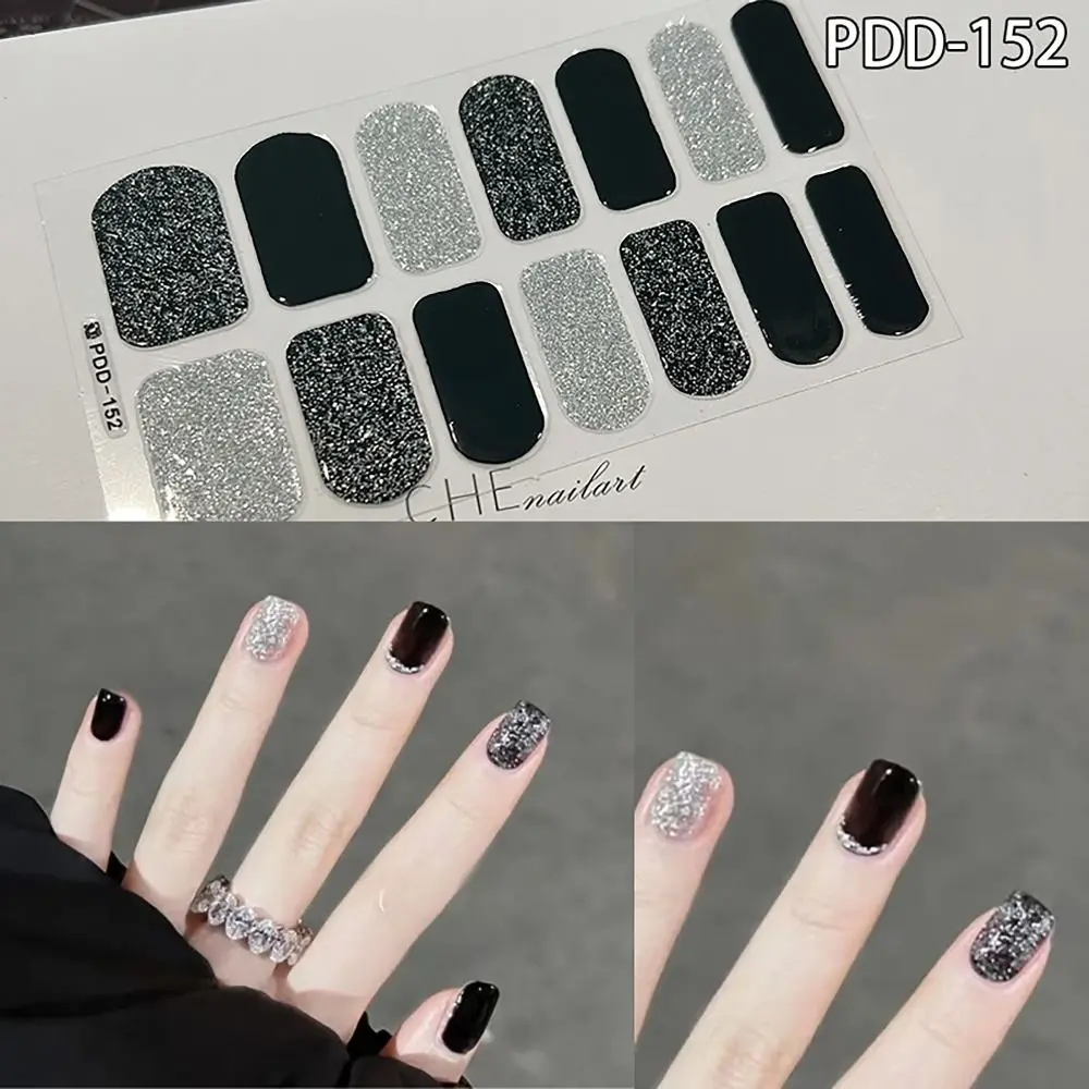 14Strips Gel Nail Stickers Full Cover Floristic Gel Nail Polish Strips Semi Cured Patch DIY Art Making