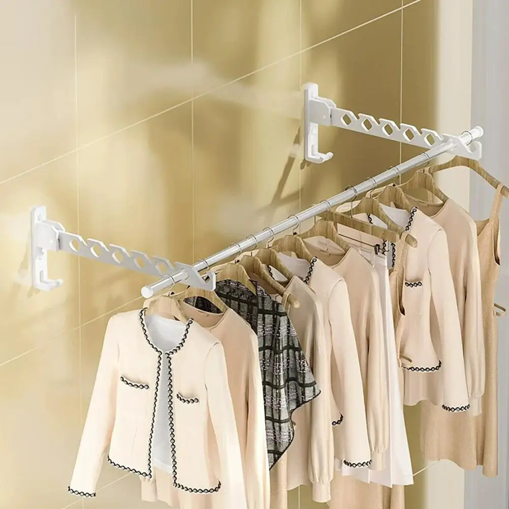 

No-drill Hanger Rack Space-saving Foldable Clothes Hanger Rack Wall Mount Windproof Anti-slip Organizer for Modern Indoor Drying