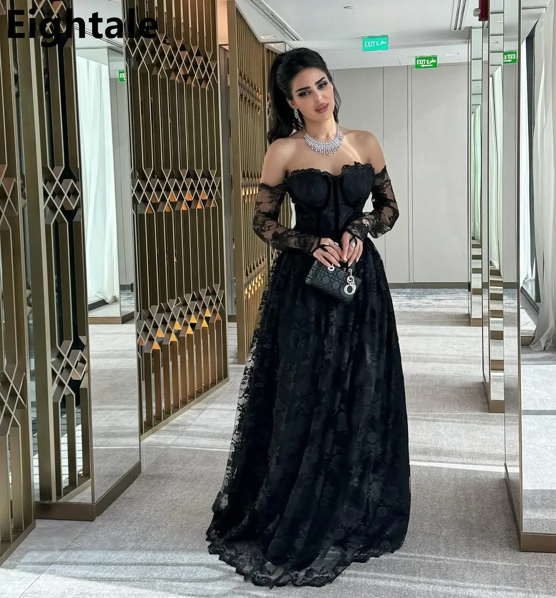 Eightale Black Lace Evening Dress A Line Sweetheart Prom Party Dress Women Dubai Formal Gowns Customized