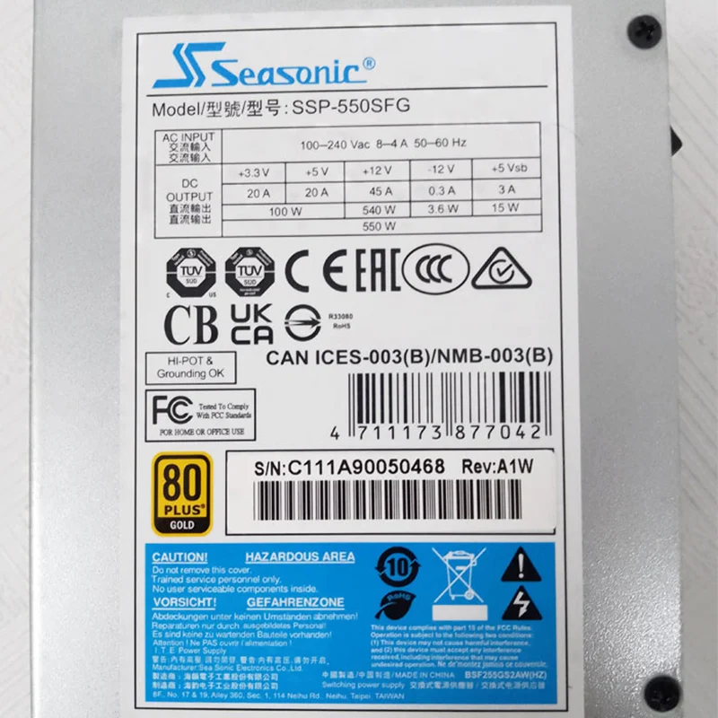 SSP-550SFG 오리지널 전원 공급 장치, Seasonic 80plus Gold 550W