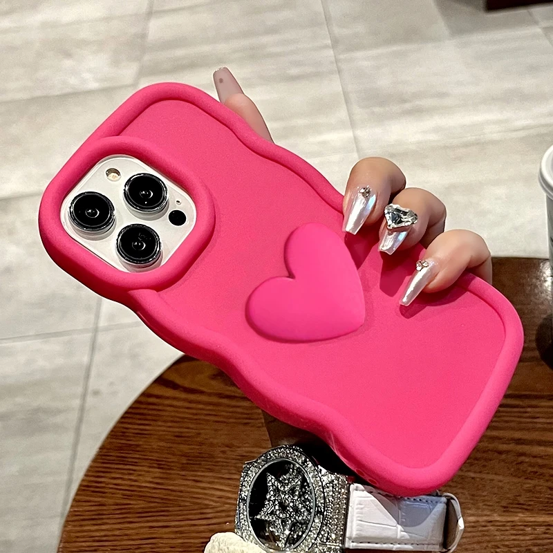 Love Heart Candy Wavy Shockproof Silicone Case – Soft Protective Cover