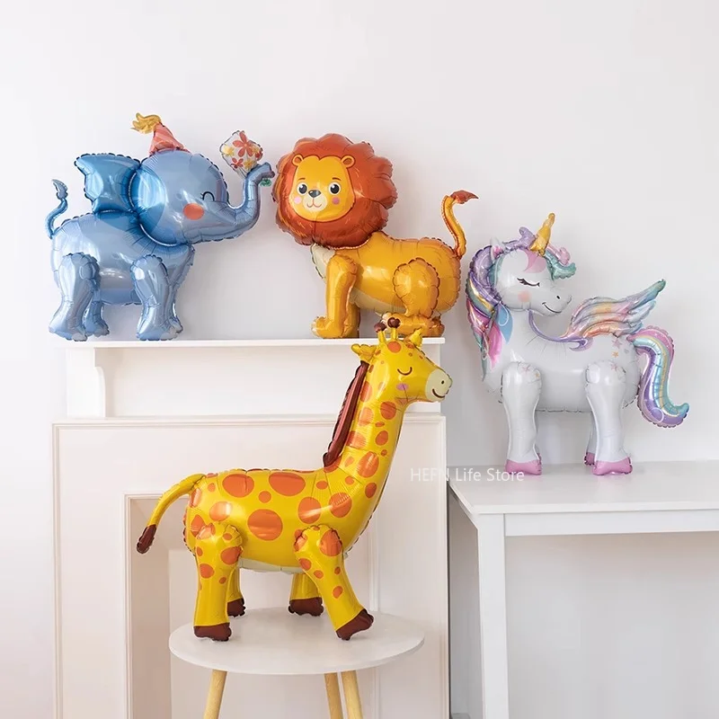 4D Unicorn Foil Balloons for Kids, Elephant, Animal Stand Balloon for Girls, Birthday Party Decoration, Baby Shower Supplies