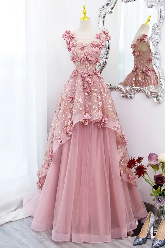 Maria Novia Primrose Grass Pink Quinceanera Dresses Flower Plus Size Ball Gown Prom Dress Vestidos Princesa Anos Customized for quinceanera dresses
