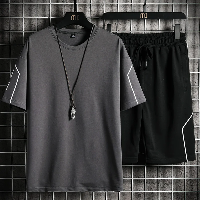 

2023 New Men's T-shirt + Shorts Set Summer Breathable Casual T shirt Running Set Fashion Harajuku Printed Male Sport Suit 5XL