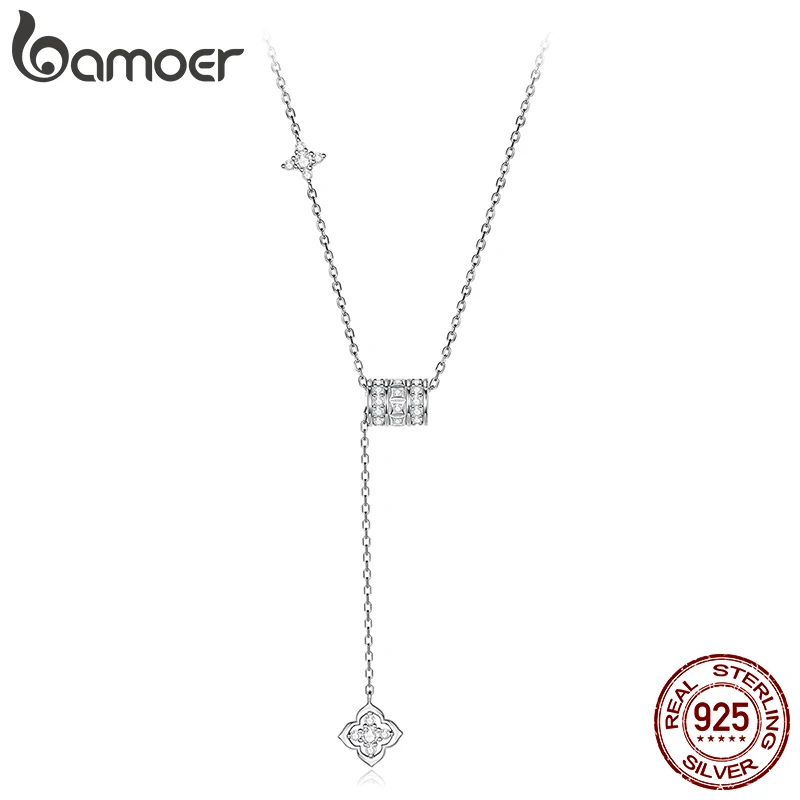 BAMOER Moissanite 목걸이 럭키 네잎 클로버 가디언 펜던트 여성용 파티 파인 쥬얼리 선물