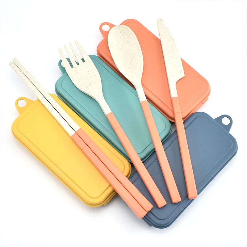 

3/4Pcs Tableware Set Eco-Friendly Wheat Straw Knife Fork Spoon Chopsticks Utensil Portable Camping Cutlery Set Outdoor Tableware