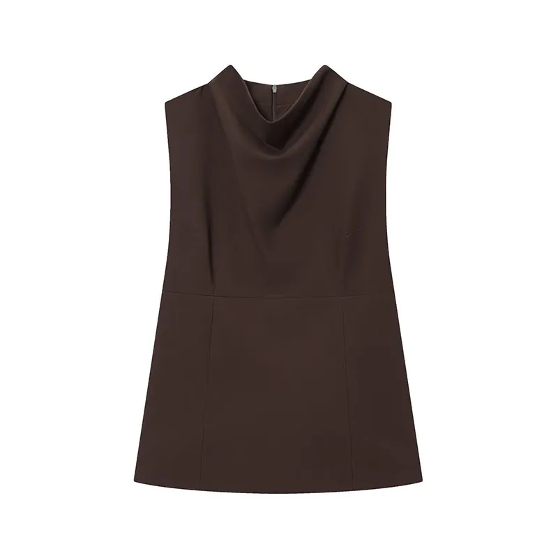 Women Ruched Collar Short Top High Street Slim Corset Top New Summer Fashion Back Zipper Street Y2k Lady Vest Tops