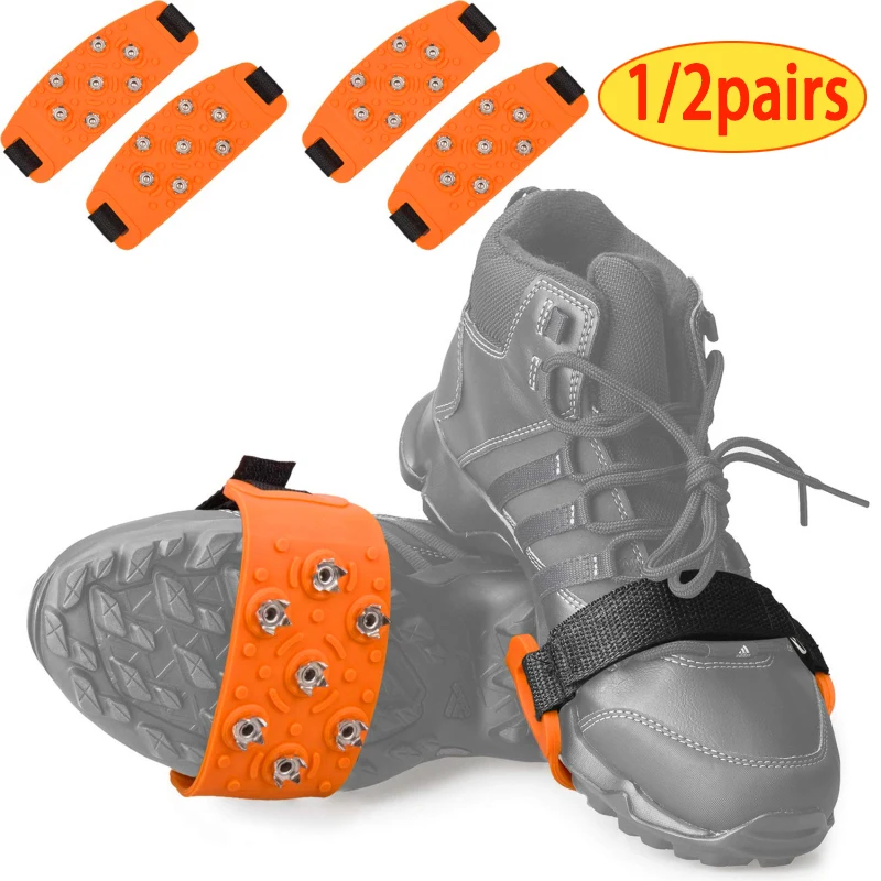 Shoe Spike 1/2pairs Winter Velcro Ice Claw Outdoor Climbing Snow Mountain and Snow Ground Anti slip Adjustable
