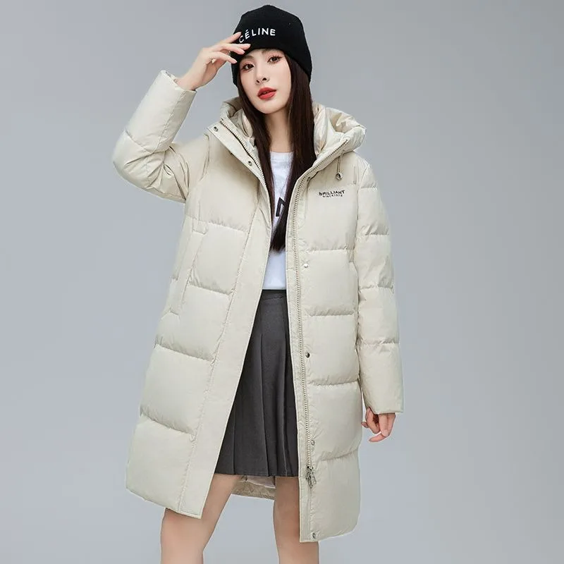 2023 New Women Down Jacket Winter Coat Female Mid Length Version Parkas Loose Thick Warm Outwear Hooded Leisure Time Overcoat