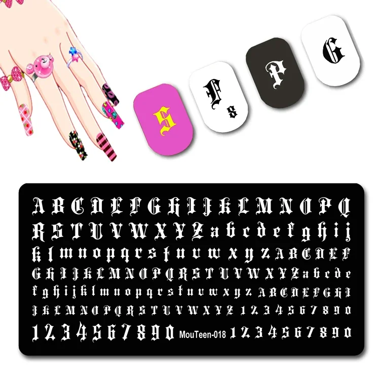 

Gothic Style Letter Nail Plate Old English Alphabet Stamper Small Size For Nails Art Stamping Template #018