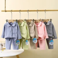 Pyjama d'Automne pour Garçon et Fille, Vêtements de Maison Décontractés à Carreaux, Chemise à Revers à Manches sulfavec Pantalon, Ensembles de Vêtements de Nuit pour Jeunes 2