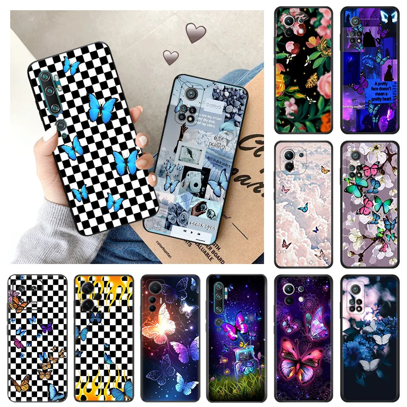 Custodia Per Telefono Per Redmi A1 Plus 10 10A 10C Note 12 Pro 11 Lite 11Se 11S 11E 11T 10S Blue Flower Pink Butterfly Soft Anti-Drop Cover