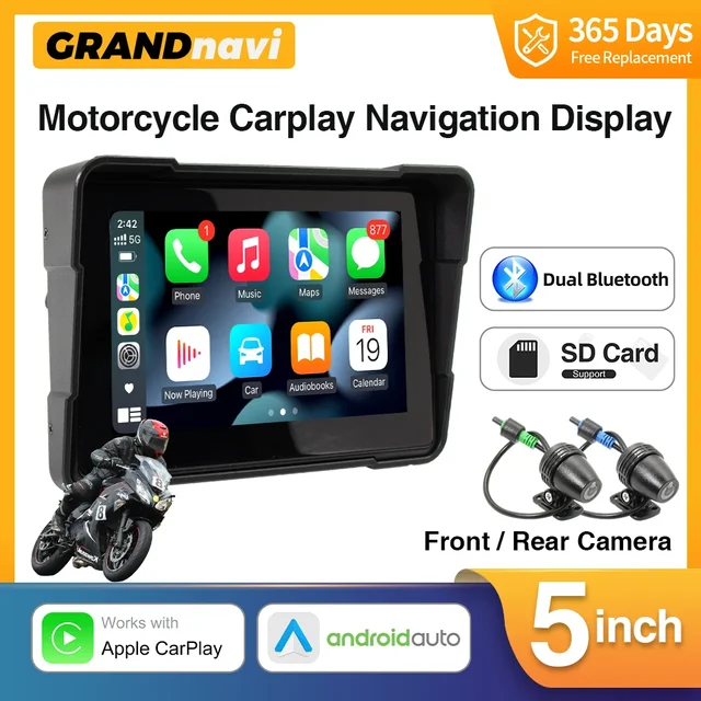 Universal 5 inch Motorcycle Wireless Apple Carplay Android Auto Portable Navigation GPS IPX7 Motorcycle Waterproof Display