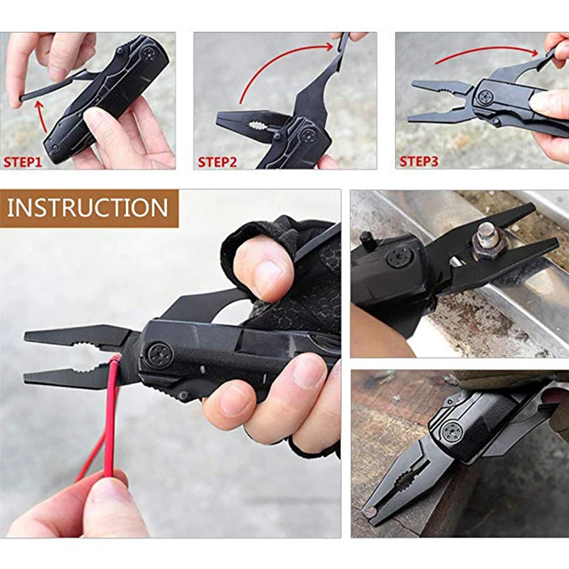 QUK Pliers Multitool Folding Pocket EDC Camping Outdoor Survival hunting Screwdriver Kit Bits Knife Bottle Opener Hand Tools1