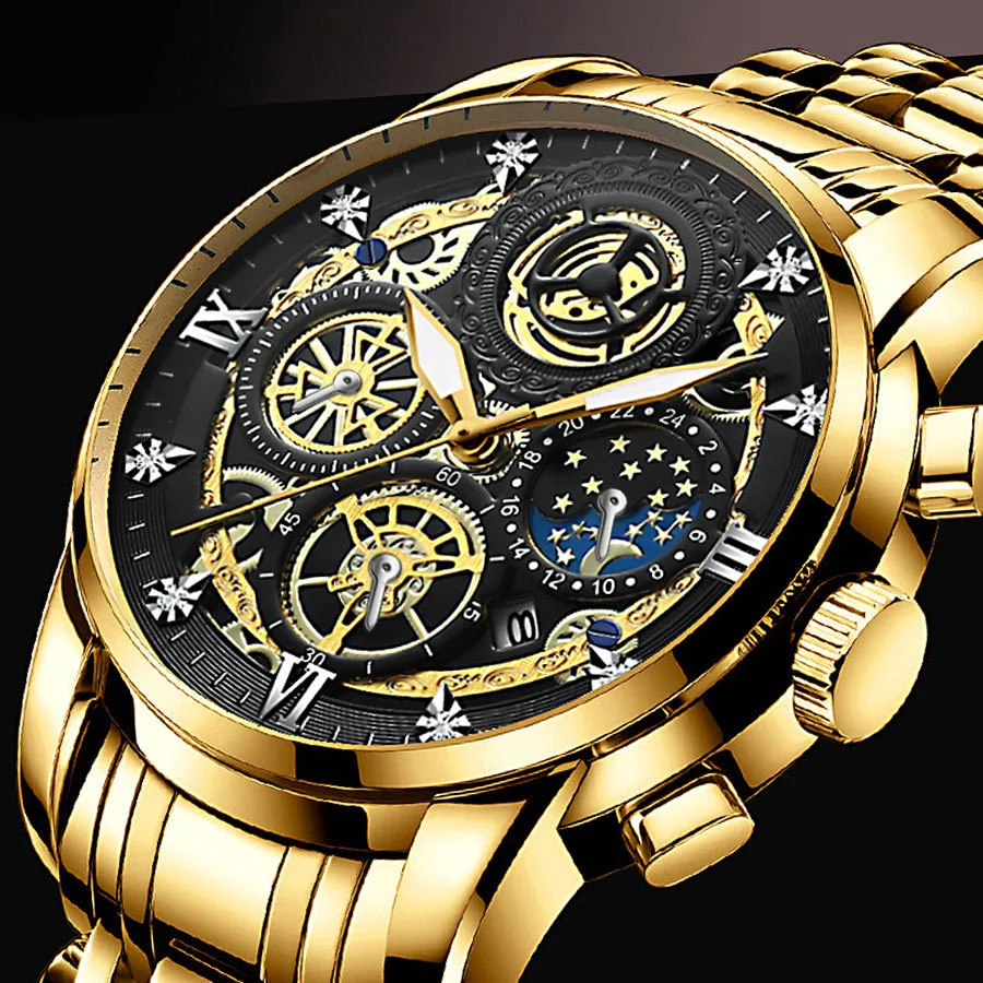 

Fashion Brand Men's Watch Waterproof Skeleton Diamond Calendar Hand Clock Heavy Starry Quartz Male Sports Creative Wristwatch
