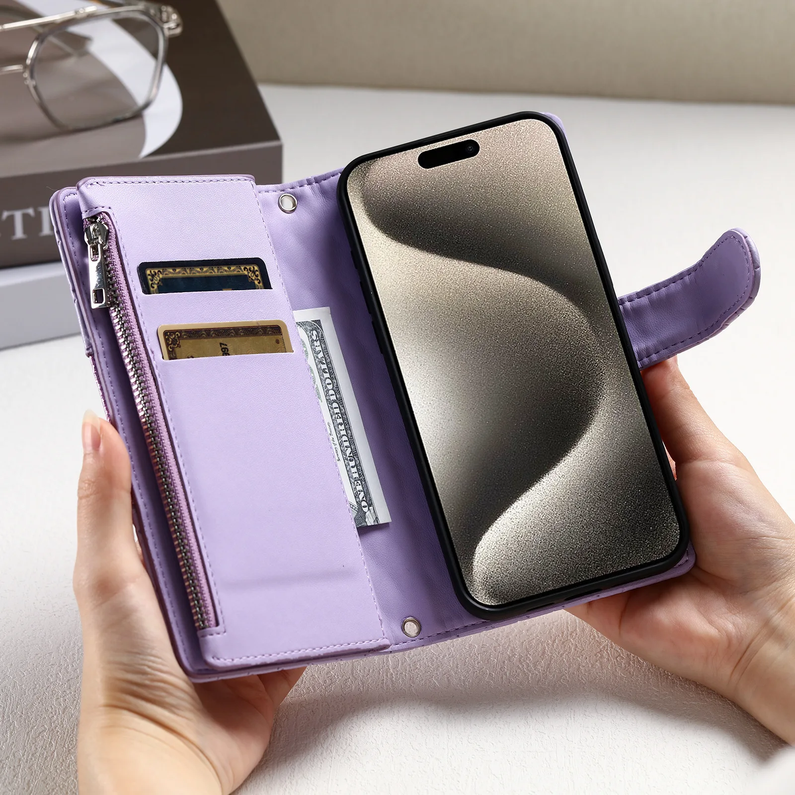 Luxury Multi 9-Card Zipper Case Leather Crossbody Wallet Cover