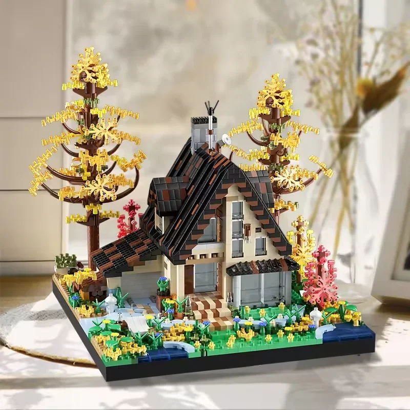 2635 Wooden House Building Blocks Micro DIY Assembly Model Architecture Building Bricks Toys for kids Educational Christmas Gift