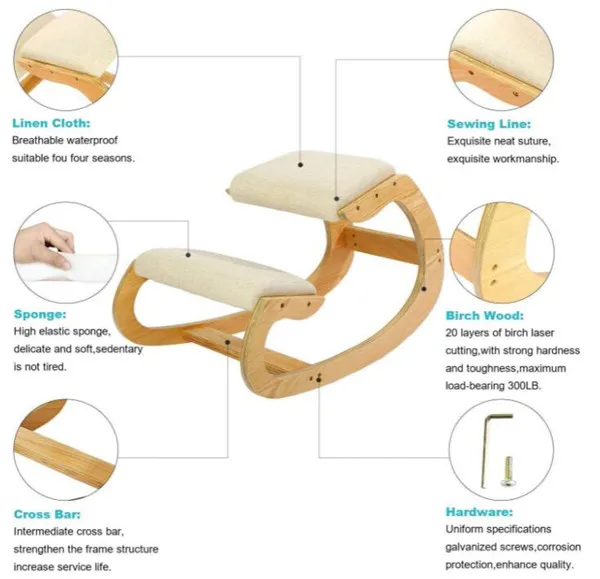 Description Picture 6 of itemErgonomic Rocking Wooden Kneeling Chair Stool Correct Posture Computer Chair Original Home Office Furniture Thick Cushion