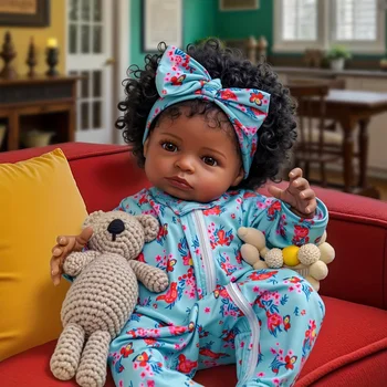 BABESIDE 20 '' Realistic Reborn African American Baby Doll, Real Life Newborn Doll with Outfit & Accessories for Kids Age 3+ 3