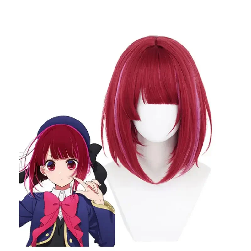 

Anime Oshi no Ko Arima Kana Cosplay Synthetic Hair Wig 30cm Short Burgundy Highlights Rose Pink Heat Resistant Wig